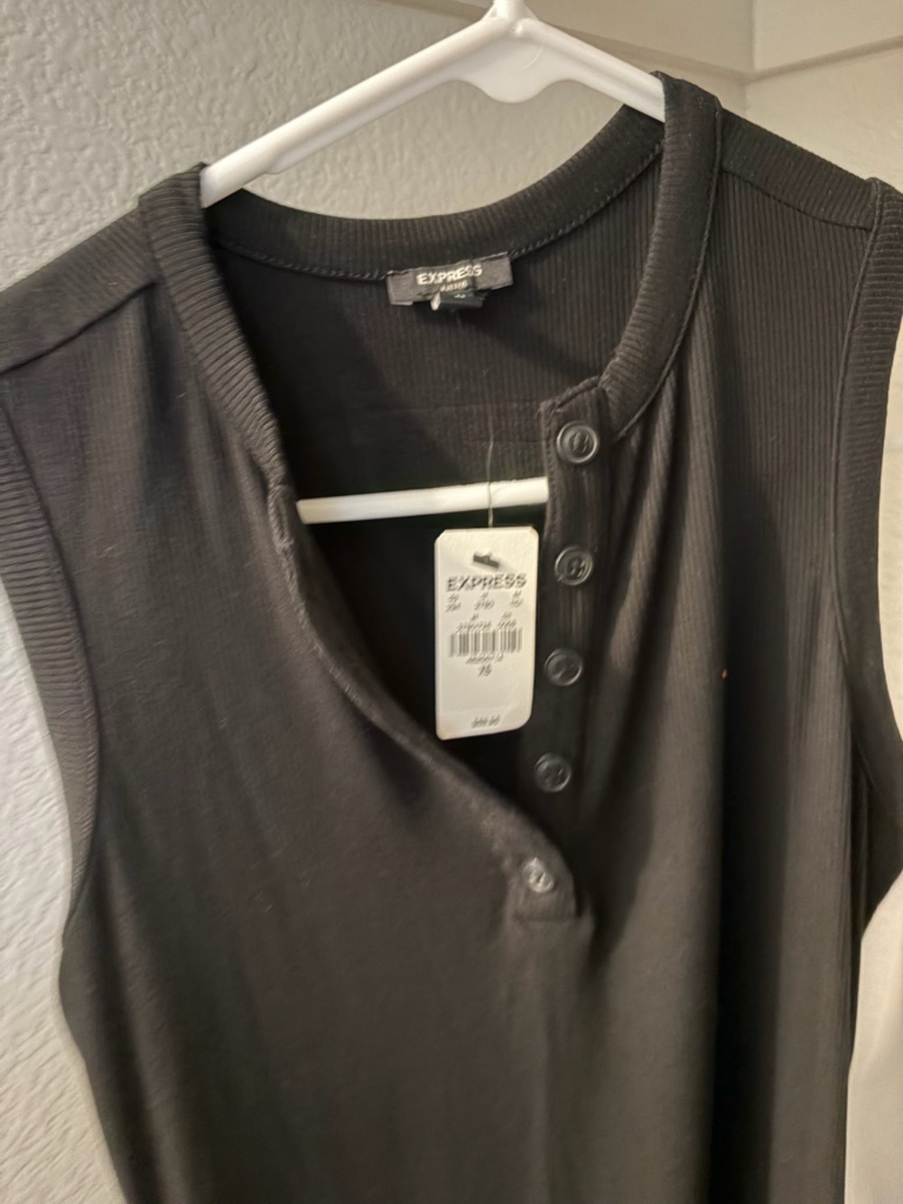 Express Black Ribbed Henley Tank Top Dress